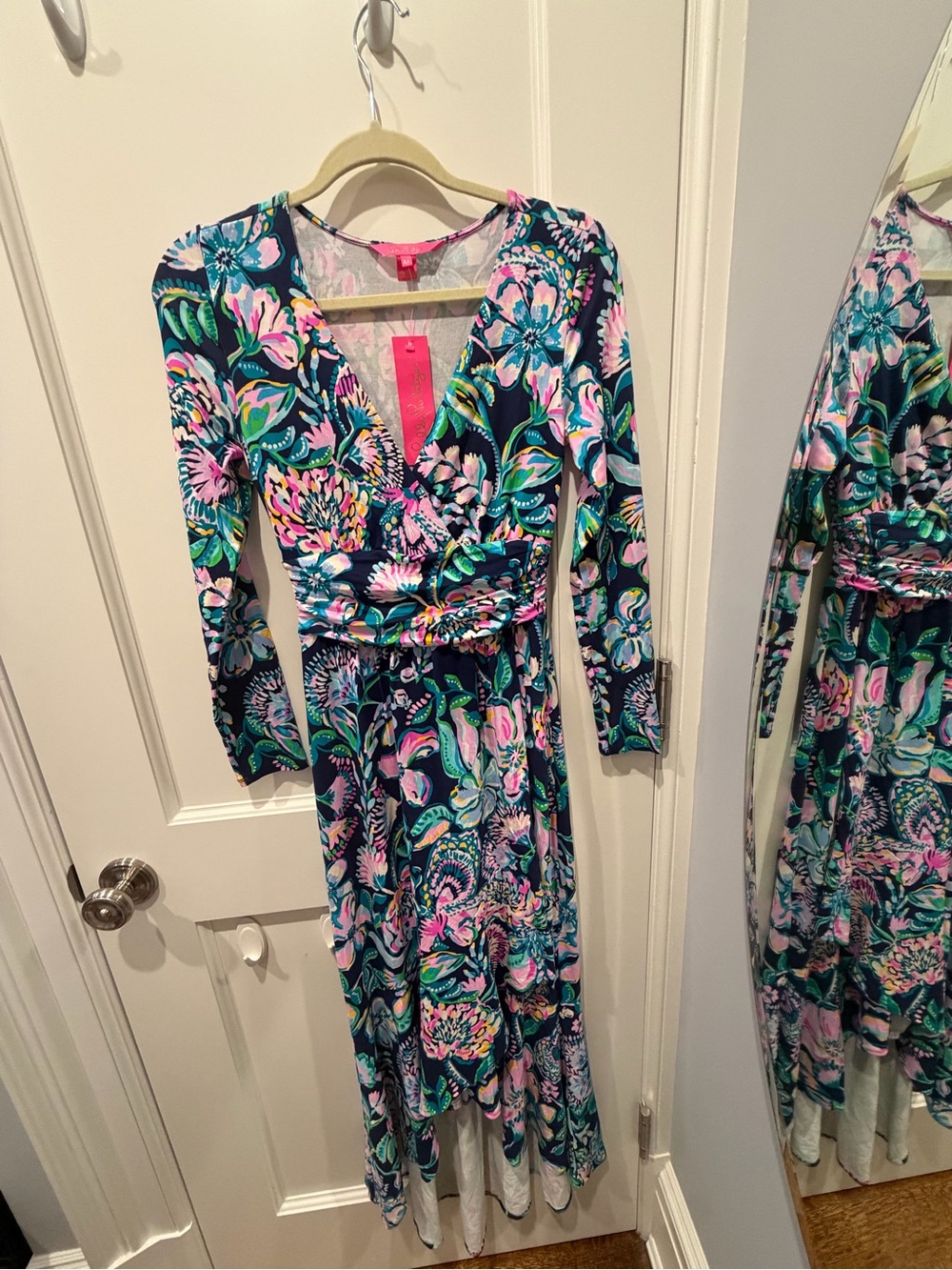 Lilly Pulitzer Navy Floral Maxi Dress with Pink & Teal Accents